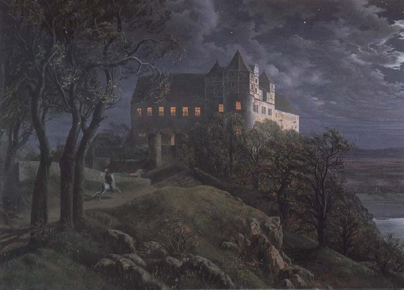 Oehme, Ernst Ferdinand Burg Scharfenberg by Night France oil painting art